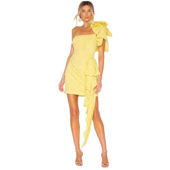 ATOIR One Shoulder Cascading Ruffle Bow Mini Dress in Orange - Picture 2 of 10